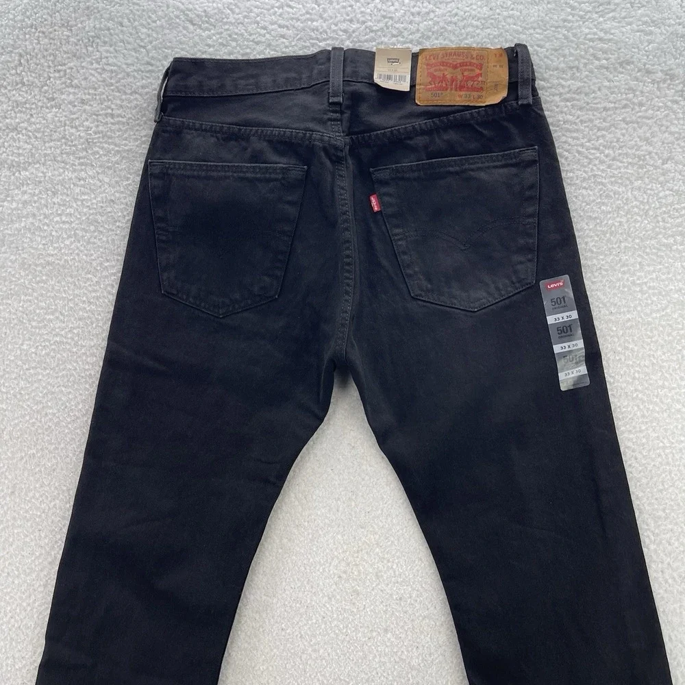Levis 501 Jeans Mens 33x30 Black Original Button Fly Dark Wash Denim Grunge NEW